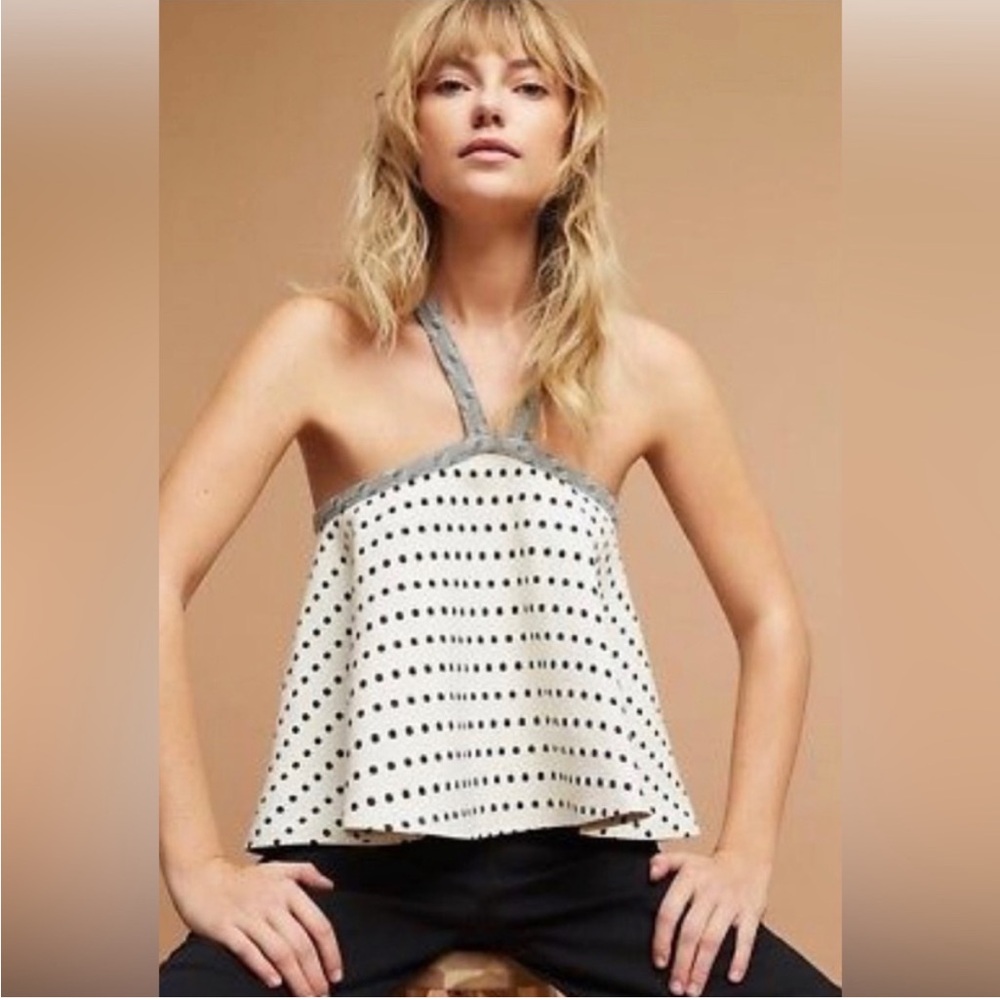 Anthropologie Postmark Jemma Polka Dot Jacquard V-Strap
Halter Top - Size S